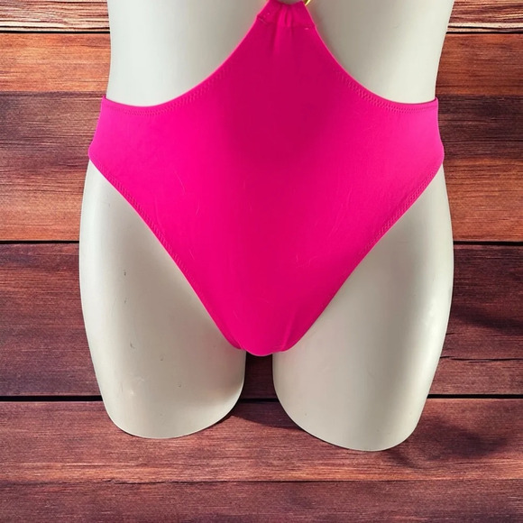 Stunning Bright Pink Hilinker O-Ring Cutout Halter Swimsuit - Picture 5 of 8